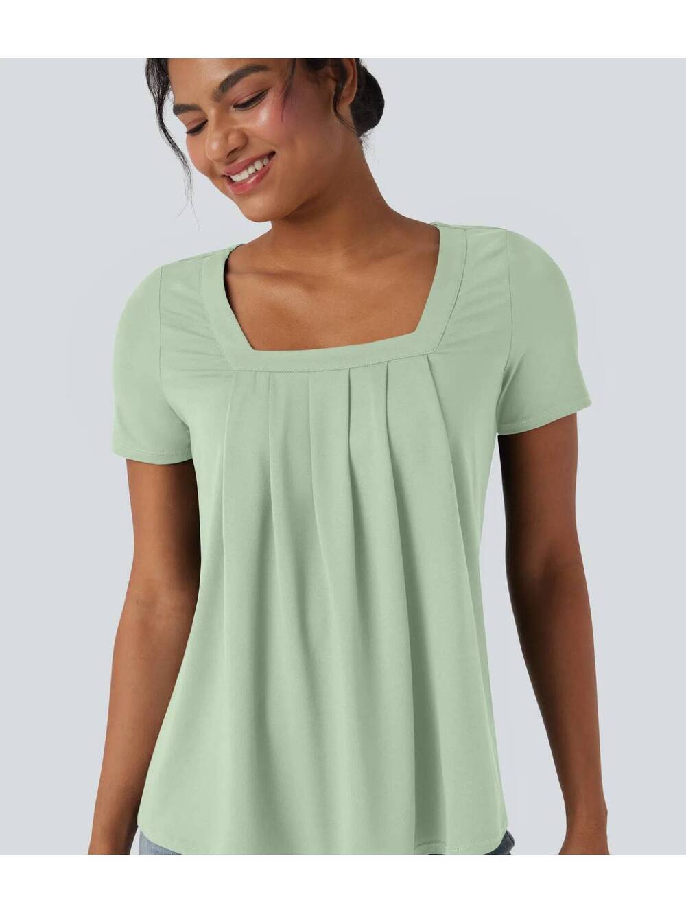 Halara Square Neck Short Sleeve Casual Top Green Size XL - Picture 7 of 8